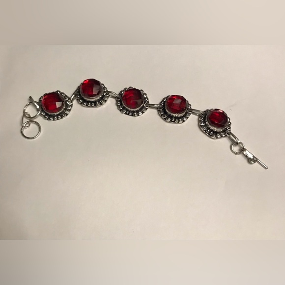 Garnet Stamped 925 Sterling Silver Bracelet - Picture 2 of 5